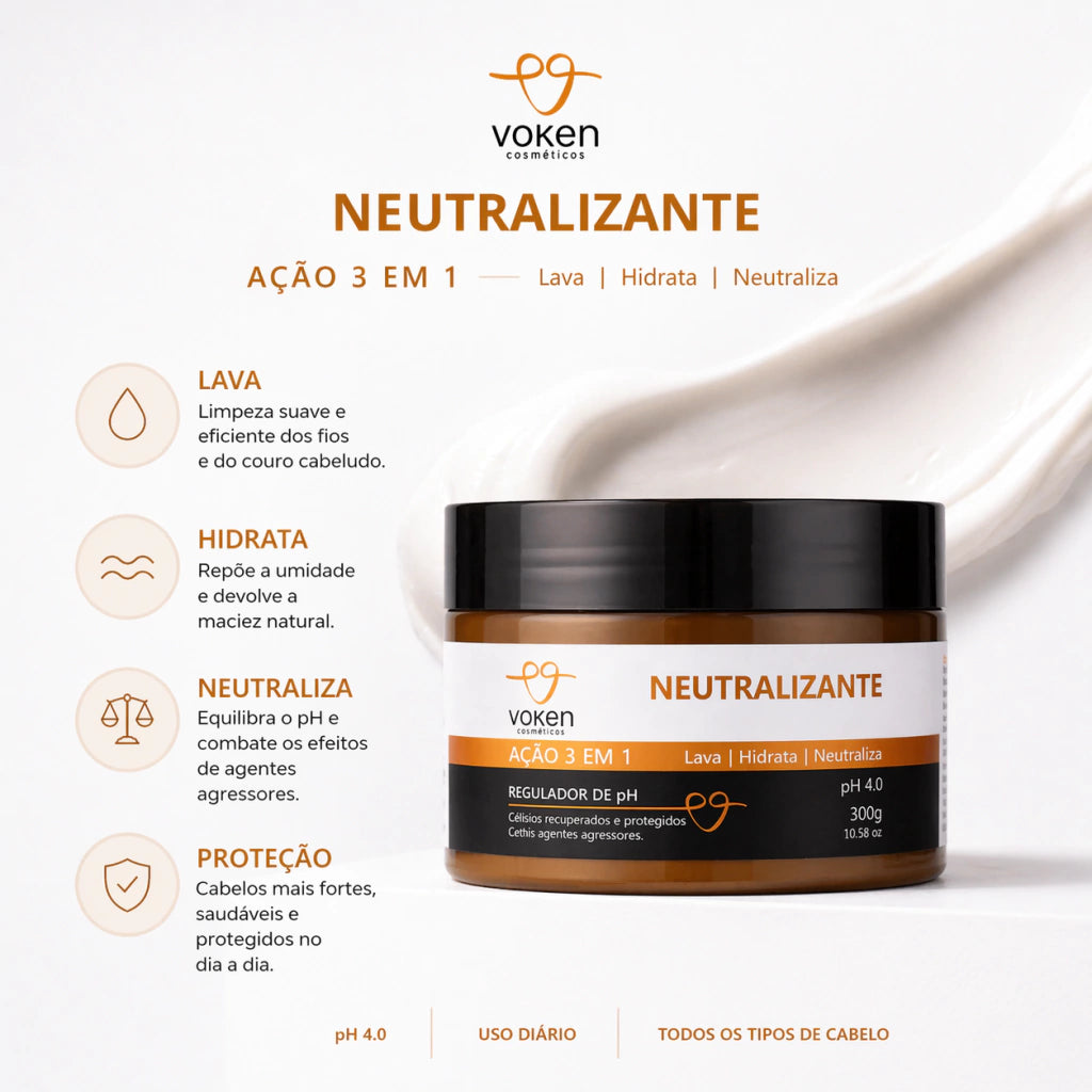 Neutralizante Regulador de pH Ação 3 em 1 300g - Voken Cosméticos