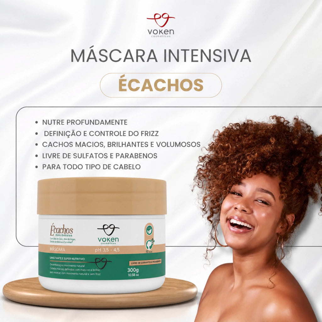 Écachos Máscara de Hidratação Intensiva para cabelos cacheados, ondulados e volumosos 300g - Voken Cosméticos