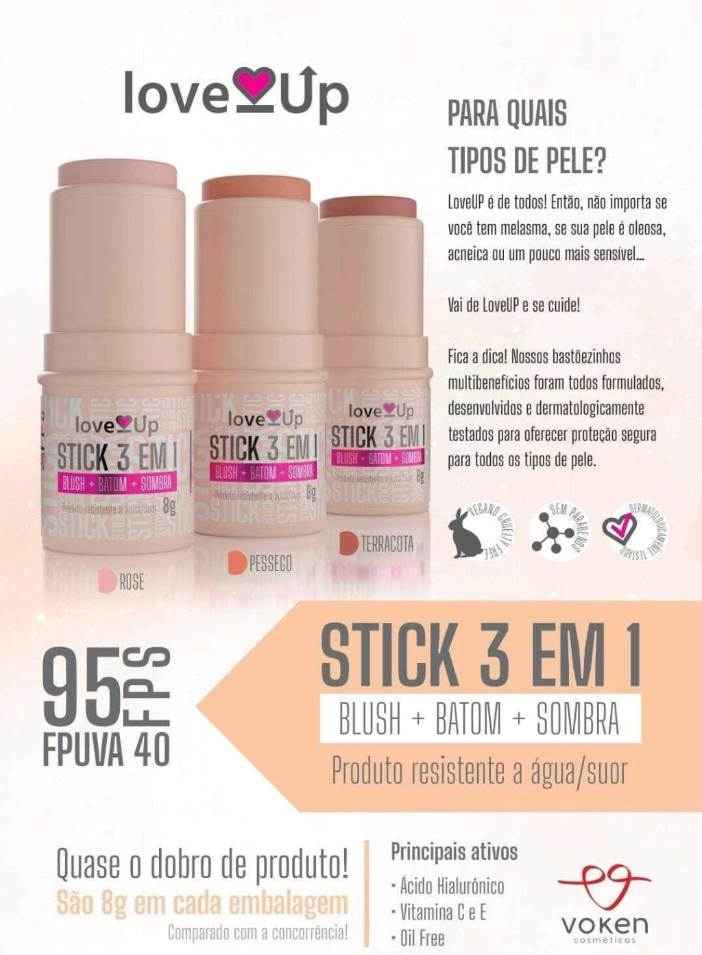 Stick 3 em 1 Blush + Batom + Sombra FPS 95 Terracota 8g - loja online