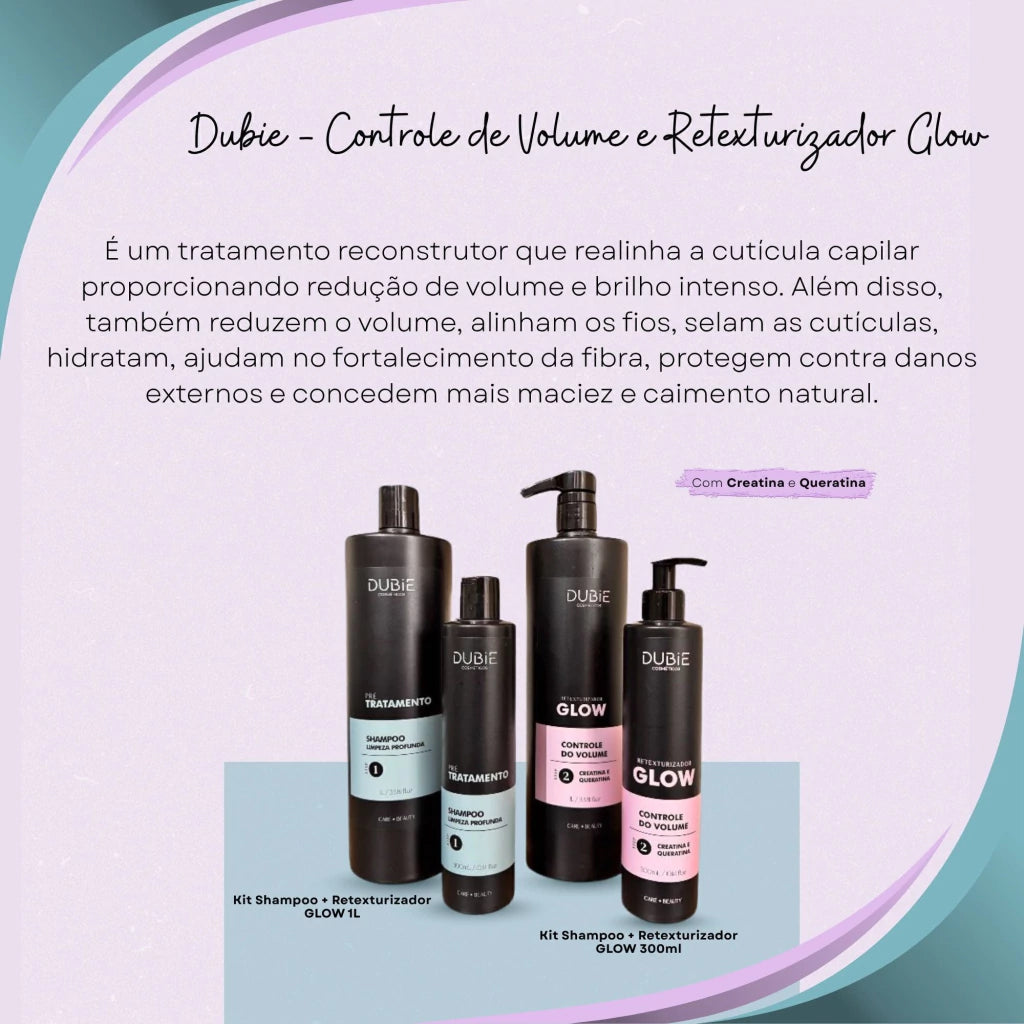 Dubie - Kit Progressiva Shampoo + Retexturizador GLOW 1L - Voken Cosméticos