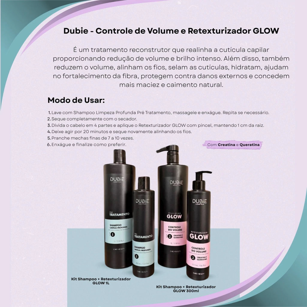 Dubie - Kit Progressiva Shampoo + Retexturizador GLOW 300ml - Voken Cosméticos