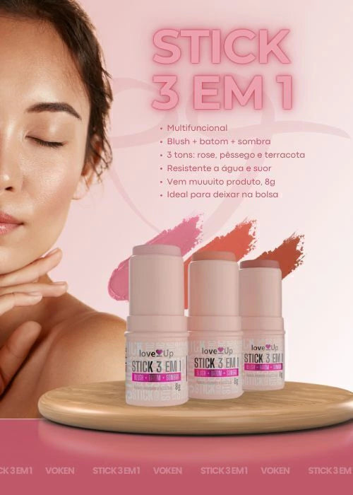 Kit 3 Stick 3 em 1 Blush + Batom + Sombra FPS 95 na internet