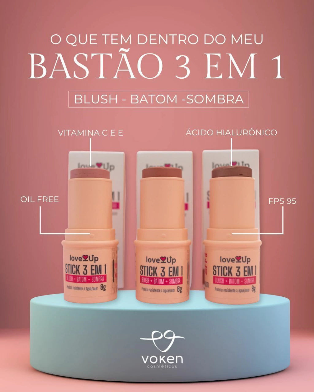 Stick 3 em 1 Blush + Batom + Sombra FPS 95 Terracota 8g